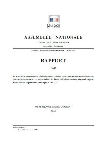 Rapport sur le projet de loi visant à doter la France des instruments nécessaires pour lutter contre la pollution plastique