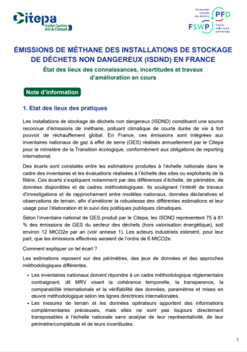Methane emissions from non-hazardous waste storage facilities in France